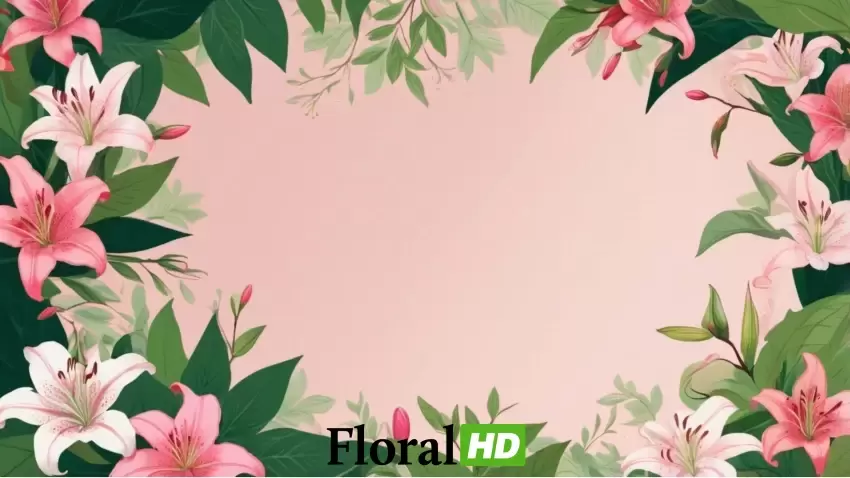 Beautiful Pink And White Lily Floral Border On Pink PNG Transparent Background