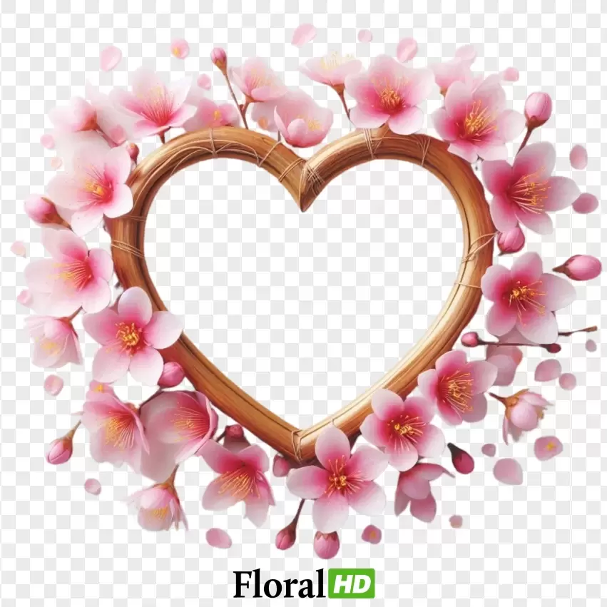 Charming Heart Frame With Pink Flower Petals PNG Transparent Background