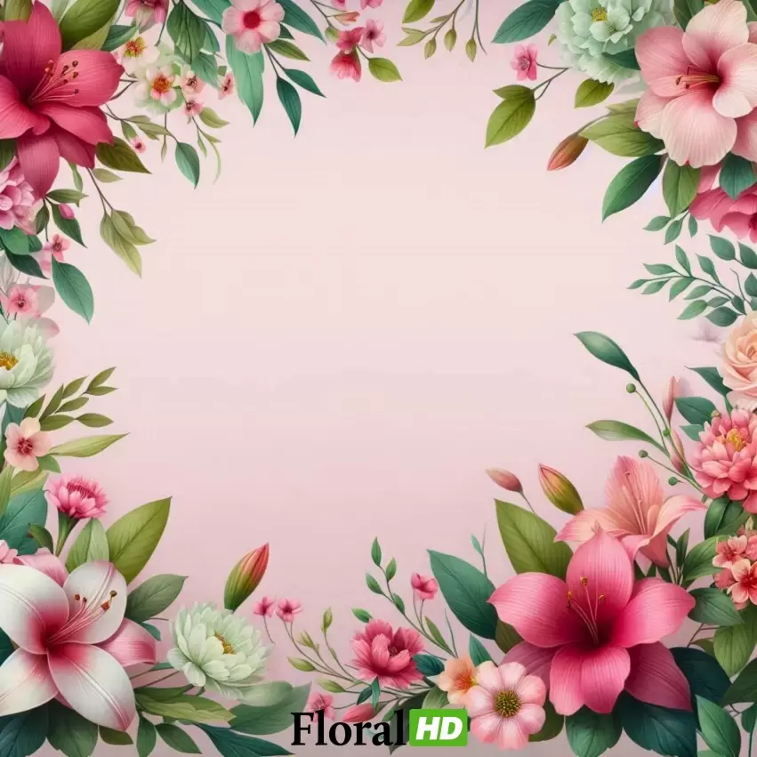 Charming Pink Floral Border With Lush Green Leaves PNG Transparent Background