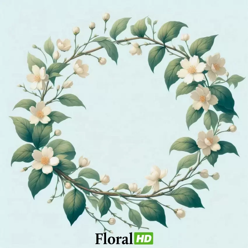 Delicate Wreath Frame With White Blossoms And Greenery PNG Transparent Background