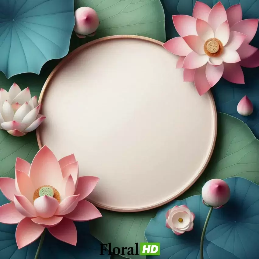 Elegant Lotus Flower Frame With Leaves PNG Transparent Background