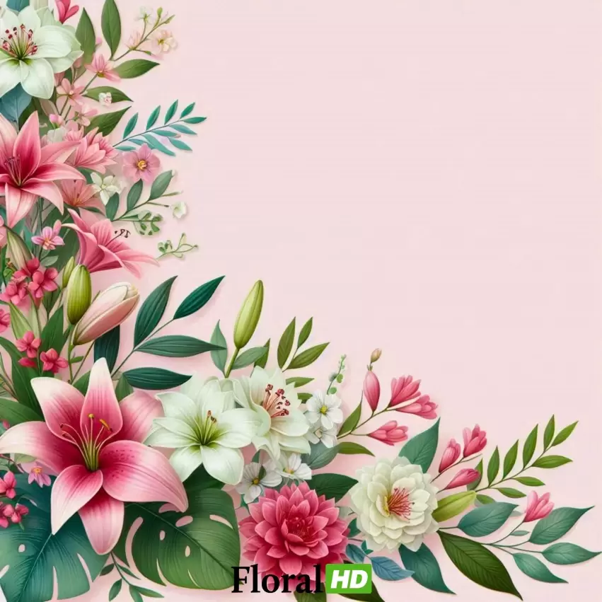 Elegant Pink And White Floral Border With Green Leaves PNG Transparent Background