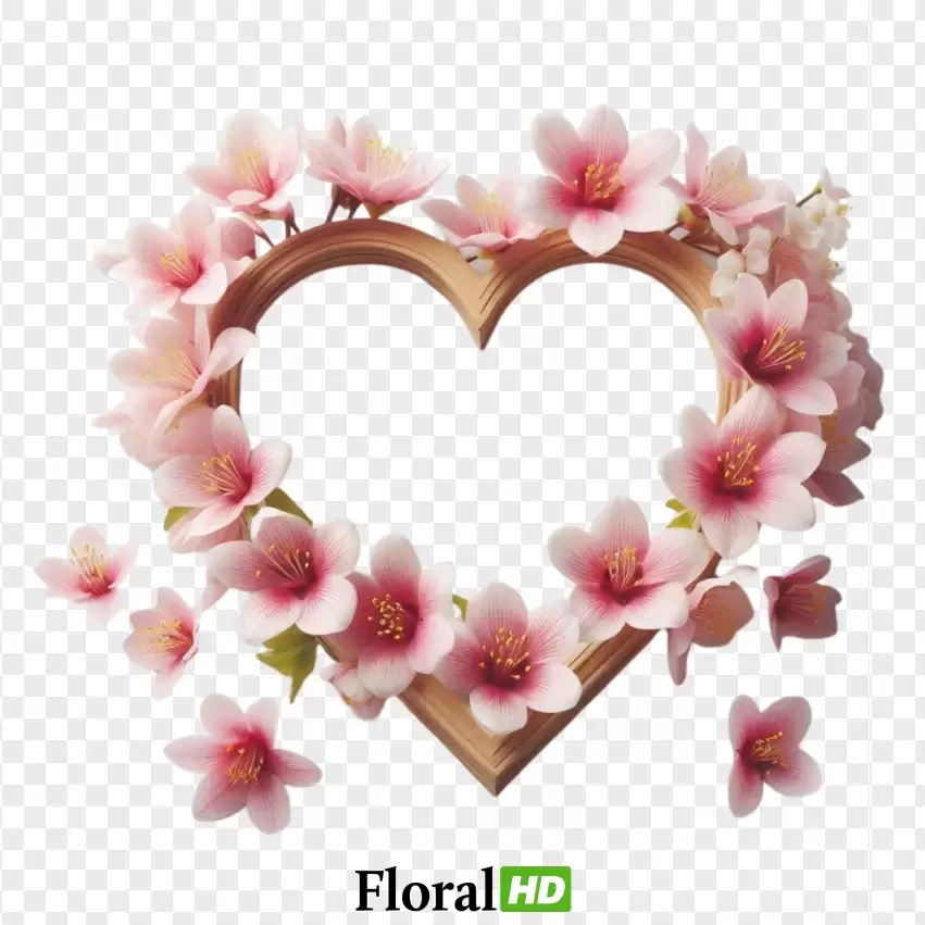 Lovely Heart Frame With Pink Floral Accents PNG Transparent Background