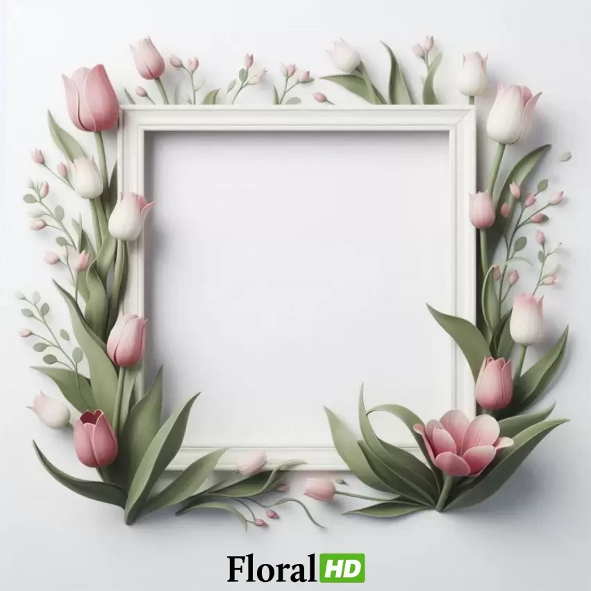 Minimalist Tulip Frame With Soft Pastel Flowers PNG Transparent Background