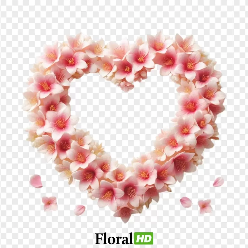 Romantic Heart Frame With Pink Blossoms PNG Transparent Background