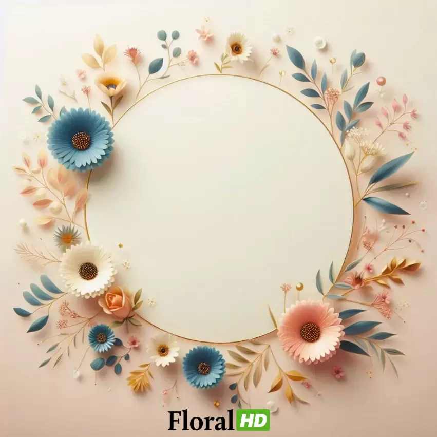 Vibrant Floral Circle Frame With Blue And Pink Flowers PNG Transparent Background