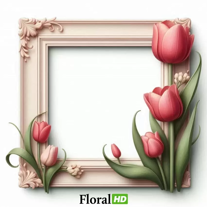 Vintage-Style Tulip Frame With Delicate Blooms PNG Transparent Background