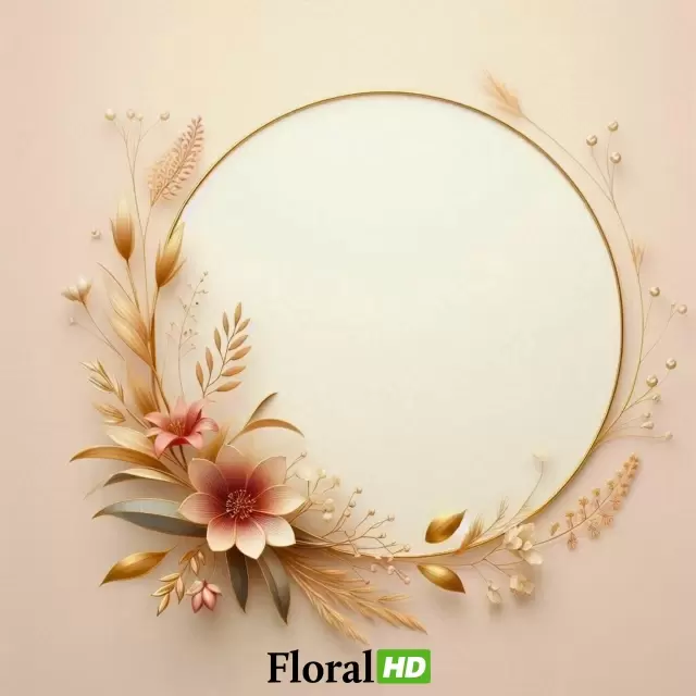 Delicate Circular Frame With Beige And Peach Flowers PNG Transparent Background