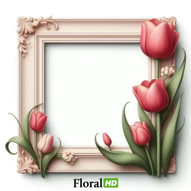Vintage-Style Tulip Frame With Delicate Blooms PNG Transparent Background